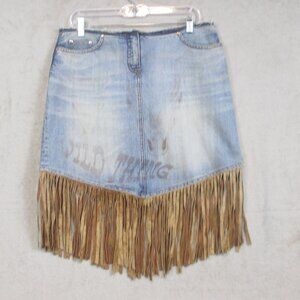 Escada Sport Faded Denim Pencil Skirt Pockets Fringes EU38 Italy